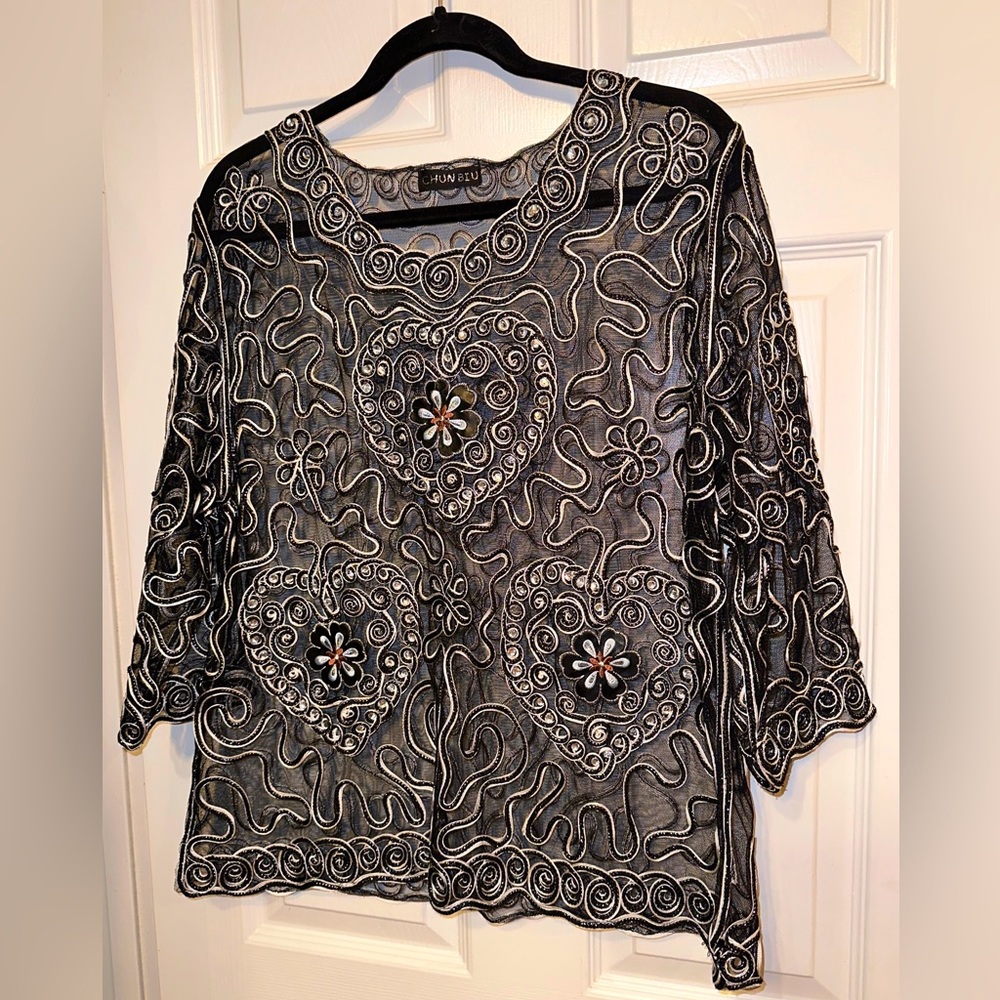 Vintage Art Deco Style Women's Top Soutache Embroidered Blitz  Chunbiu Evening